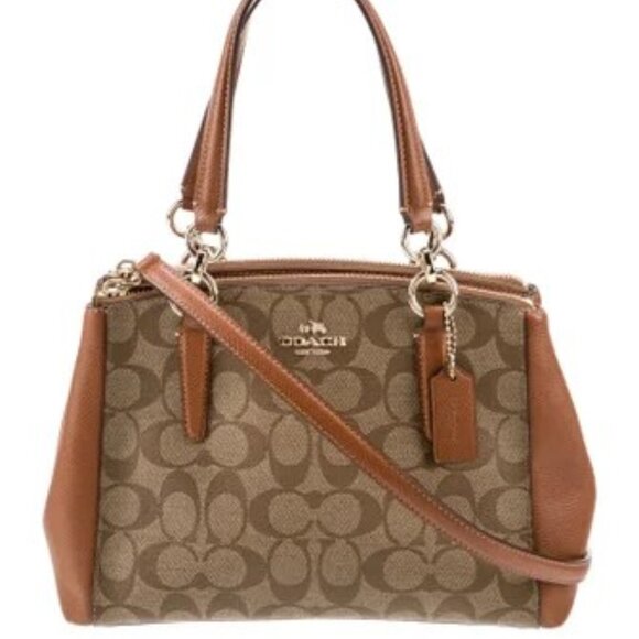 Euc Coach Signature C's Khaki Peyton Shoulder Bag Handbag Purse - Picture 1 of 14